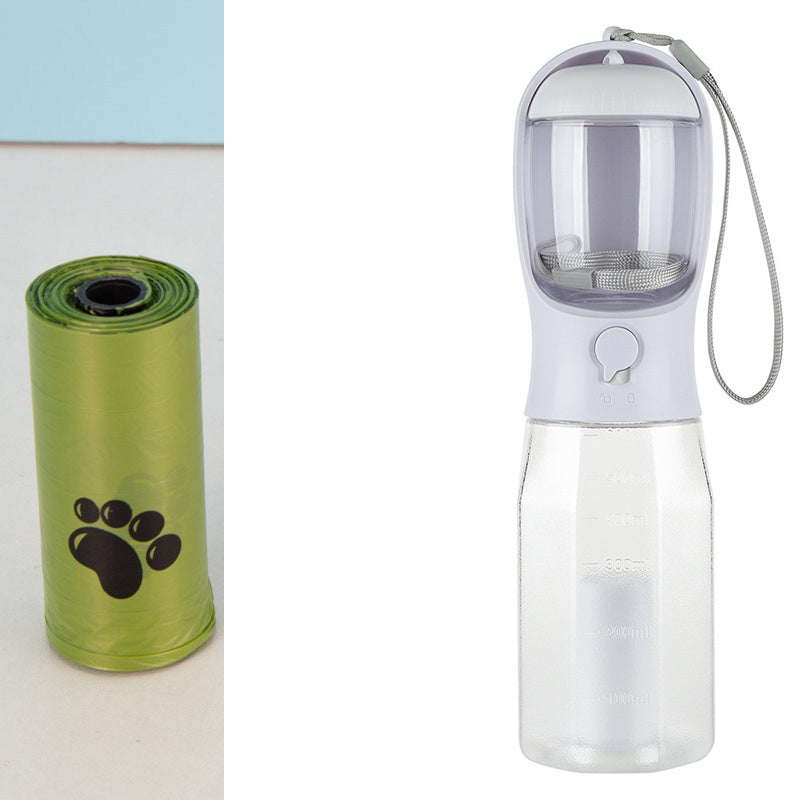 Portable Cat Dog Water Bottle, Food Feeder, Drinker and Poop Bag Dispenser