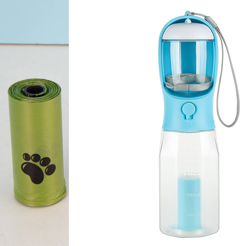 Portable Cat Dog Water Bottle, Food Feeder, Drinker and Poop Bag Dispenser